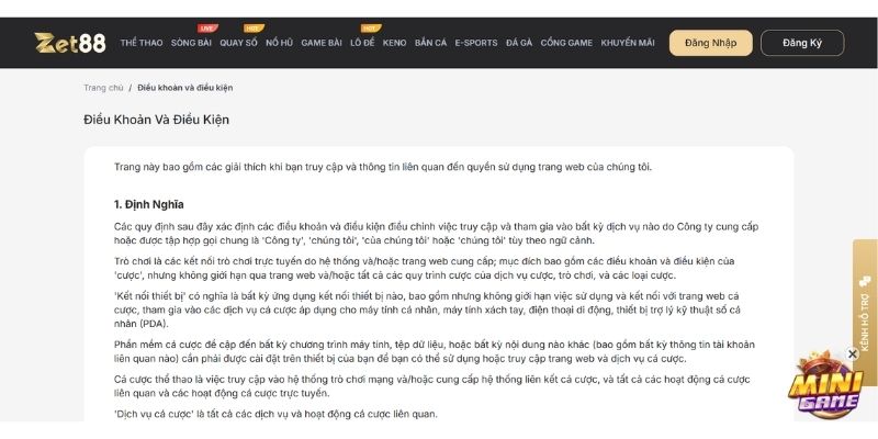Chính sách điều khoản & điều kiện tại ZET88