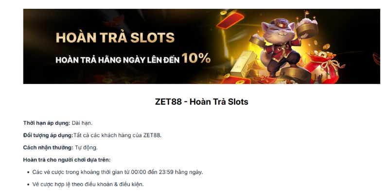Hoàn trả Slots lên đến 10%
